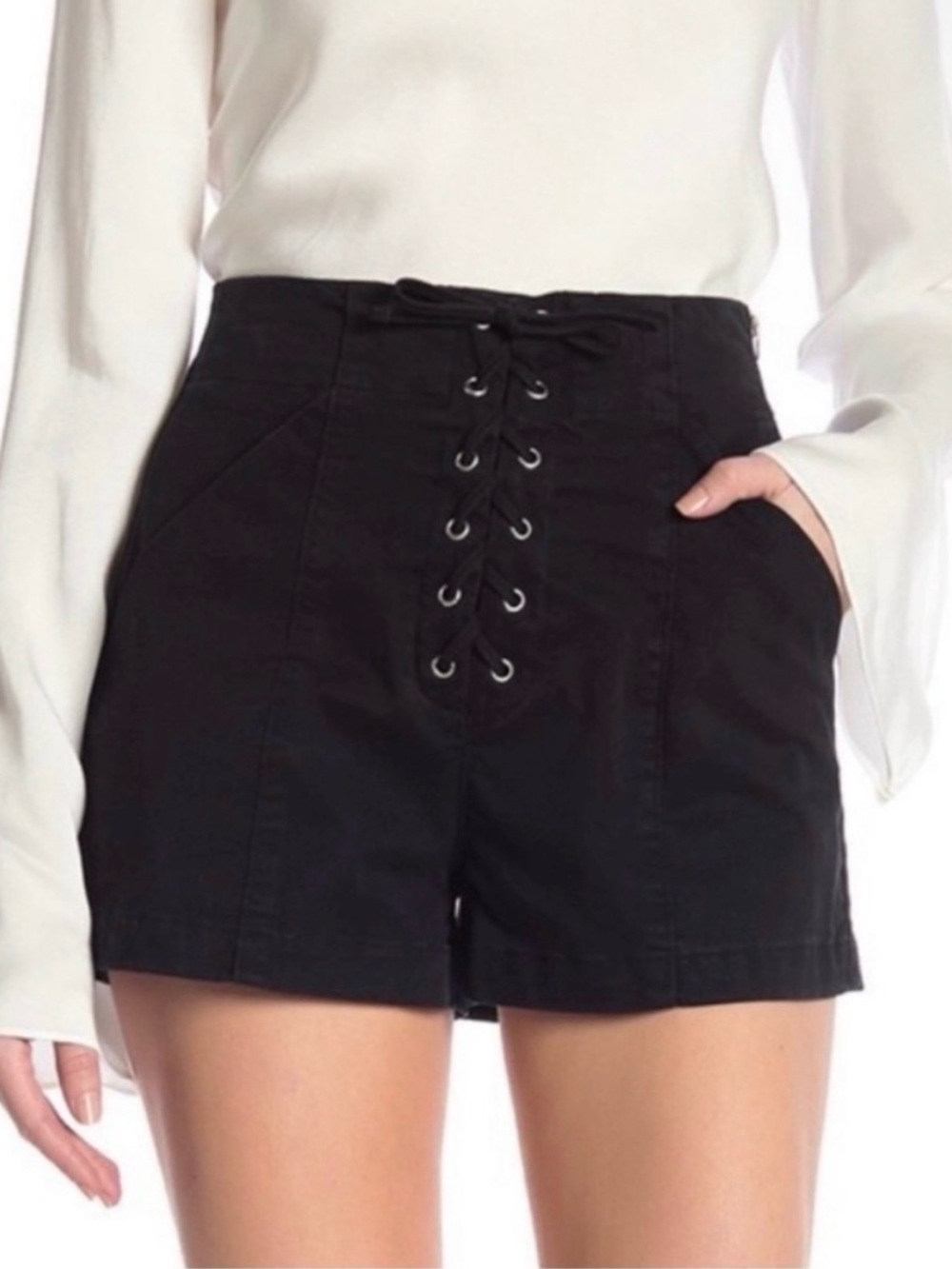 ALC Kyle High Waist Lace Up Shorts Black Size 2  $345